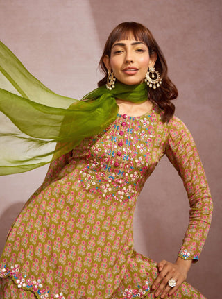 Aneesh Agarwaal-Olive Green Kurta Set-INDIASPOPUP.COM