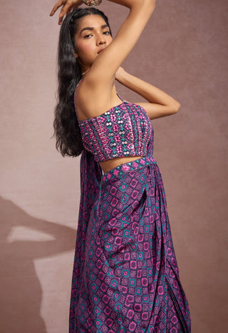Aneesh Agarwaal-Purple Diamond Saree Set-INDIASPOPUP.COM