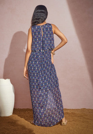 Aneesh Agarwaal-Navy Ikkat Halter Dress-INDIASPOPUP.COM