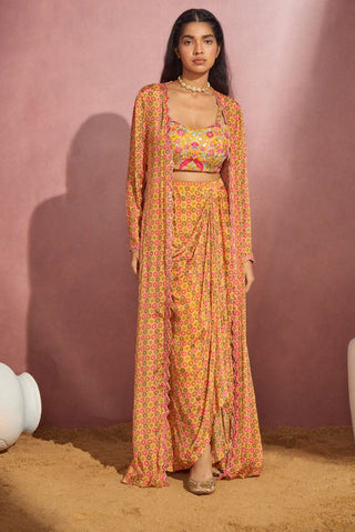 Aneesh Agarwaal-Honeycomb Wrap Skirt With Blouse And Jacket-INDIASPOPUP.COM