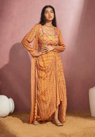 Aneesh Agarwaal-Honeycomb Wrap Skirt With Blouse And Jacket-INDIASPOPUP.COM
