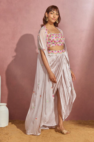 Aneesh Agarwaal-Grey Wrap Skirt With Bustier And Jacket-INDIASPOPUP.COM