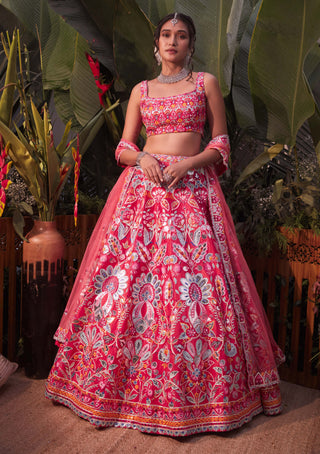 Aneesh Agarwaal-Coral Orange Lehenga Set-INDIASPOPUP.COM