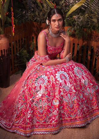 Aneesh Agarwaal-Coral Orange Lehenga Set-INDIASPOPUP.COM