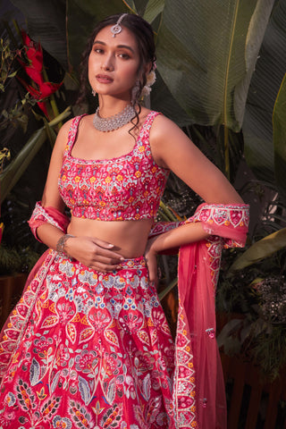 Aneesh Agarwaal-Coral Orange Lehenga Set-INDIASPOPUP.COM