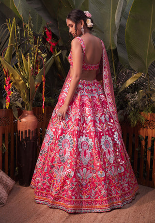 Aneesh Agarwaal-Coral Orange Lehenga Set-INDIASPOPUP.COM