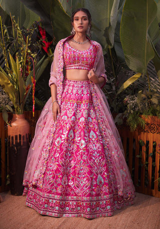 Aneesh Agarwaal-Fushcia Pink Lehenga Set-INDIASPOPUP.COM