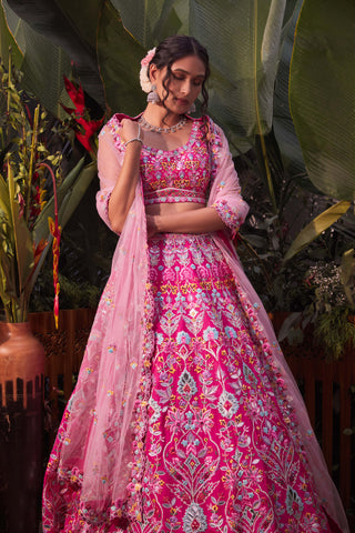 Aneesh Agarwaal-Fushcia Pink Lehenga Set-INDIASPOPUP.COM