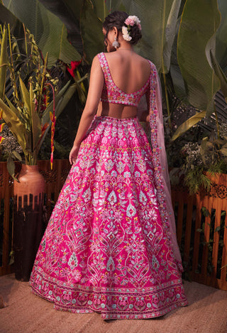 Aneesh Agarwaal-Fushcia Pink Lehenga Set-INDIASPOPUP.COM