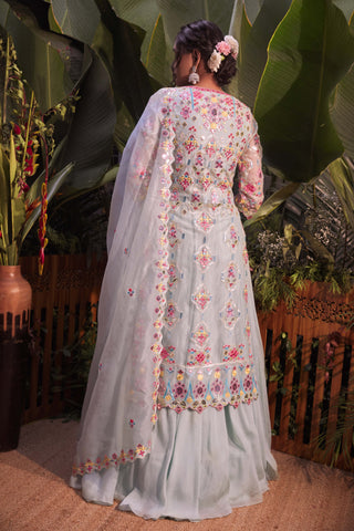 Aneesh Agarwaal-Aqua Organza Jacket Skirt Set-INDIASPOPUP.COM