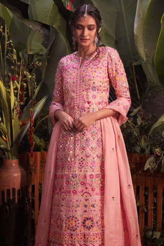 Aneesh Agarwaal-Pink Ektar Organza Jacket Skirt Set-INDIASPOPUP.COM