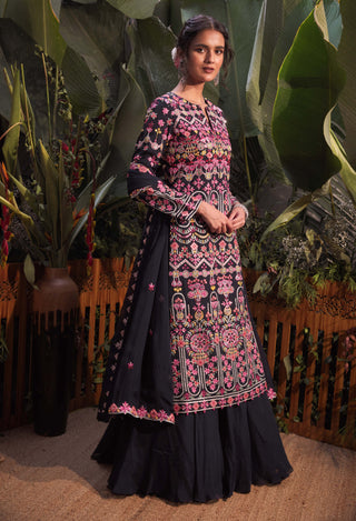 Aneesh Agarwaal-Navy Multicolor Jacket Skirt Set-INDIASPOPUP.COM