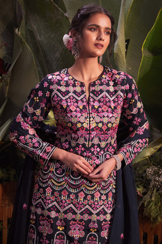 Aneesh Agarwaal-Navy Multicolor Jacket Skirt Set-INDIASPOPUP.COM