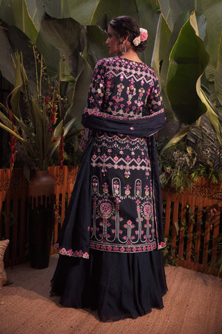 Aneesh Agarwaal-Navy Multicolor Jacket Skirt Set-INDIASPOPUP.COM