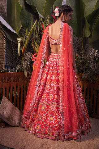 Aneesh Agarwaal-Burnt Orange Scalloped Lehenga Set-INDIASPOPUP.COM