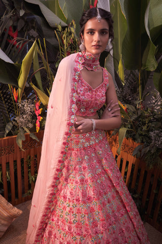 Aneesh Agarwaal-Pink Sequence Mirror Lehenga Set-INDIASPOPUP.COM