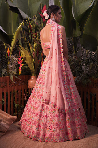 Aneesh Agarwaal-Pink Sequence Mirror Lehenga Set-INDIASPOPUP.COM