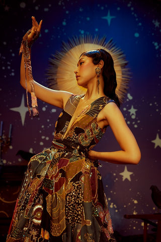 Aisha Rao-Dark Printed Embellished Gown-INDIASPOPUP.COM