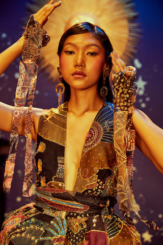 Aisha Rao-Dark Printed Embellished Gown-INDIASPOPUP.COM