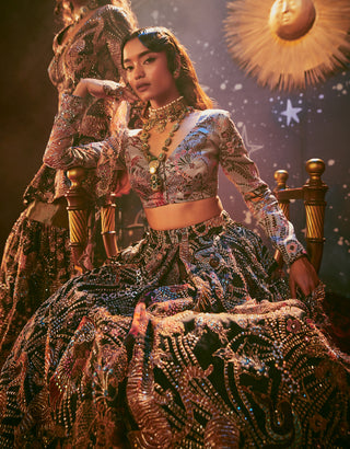 Aisha Rao-Dark Printed Embellished Lehenga Set-INDIASPOPUP.COM