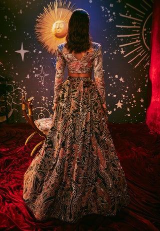 Aisha Rao-Dark Printed Embellished Lehenga Set-INDIASPOPUP.COM