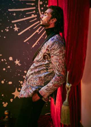 Aisha Rao-Light Blue Embellished Blazer-INDIASPOPUP.COM