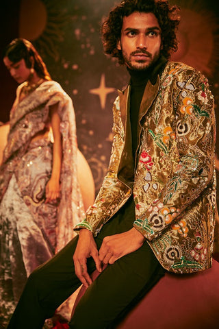 Aisha Rao-Antique Gold Blazer-INDIASPOPUP.COM