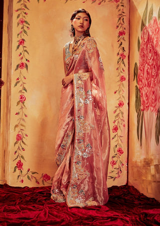 Aisha Rao-Pink Blue Saree Set-INDIASPOPUP.COM