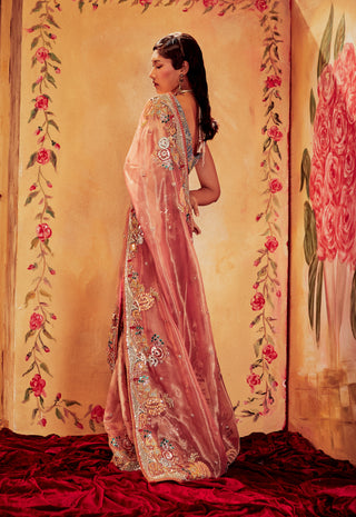 Aisha Rao-Pink Blue Saree Set-INDIASPOPUP.COM