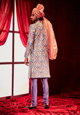 Aisha Rao-Voilet Embellished Sherwani Set-INDIASPOPUP.COM