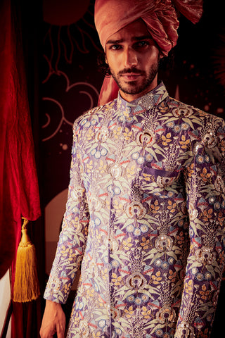 Aisha Rao-Voilet Embellished Sherwani Set-INDIASPOPUP.COM