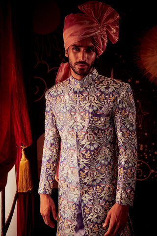 Aisha Rao-Voilet Embellished Sherwani Set-INDIASPOPUP.COM