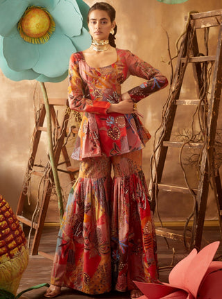 Aisha Rao-Fiery Red Sharara Set With Dupatta-INDIASPOPUP.COM