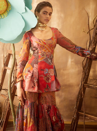 Aisha Rao-Fiery Red Sharara Set With Dupatta-INDIASPOPUP.COM