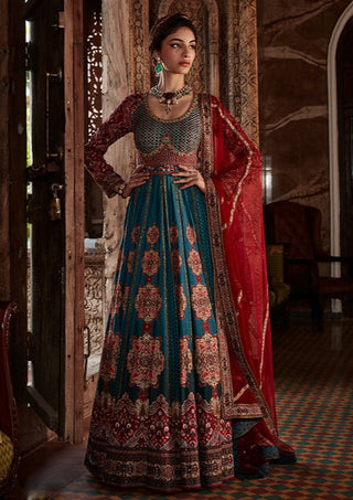 Kalista-Samaira Teal Blue Anarkali With Dupatta-INDIASPOPUP.COM