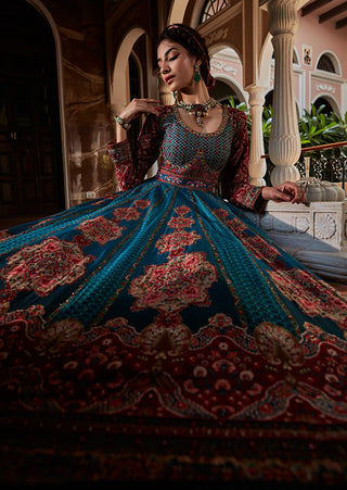 Kalista-Samaira Teal Blue Anarkali With Dupatta-INDIASPOPUP.COM