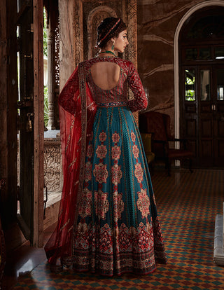 Kalista-Samaira Teal Blue Anarkali With Dupatta-INDIASPOPUP.COM