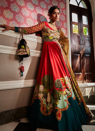 Kalista-Adwita Red Anarkali With Dupatta-INDIASPOPUP.COM