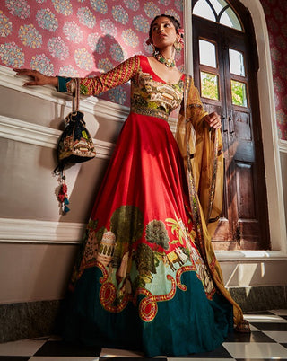 Kalista-Adwita Red Anarkali With Dupatta-INDIASPOPUP.COM
