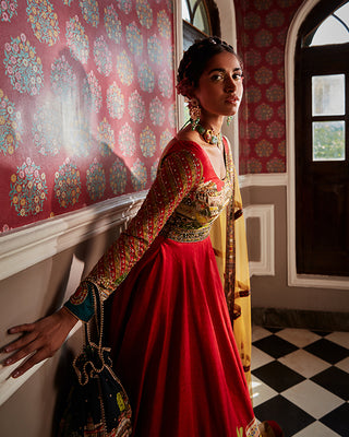 Kalista-Adwita Red Anarkali With Dupatta-INDIASPOPUP.COM
