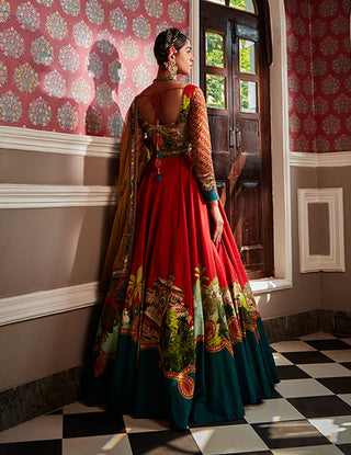 Kalista-Adwita Red Anarkali With Dupatta-INDIASPOPUP.COM