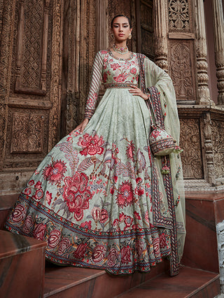 Kalista-Ayra Mint Green Anarkali With Dupatta-INDIASPOPUP.COM