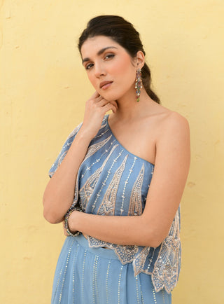 Chamee And Palak-Alexa Grey Cape And Pant Set-INDIASPOPUP.COM