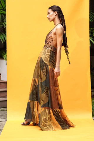 Nikita Mhaisalkar-Tropical Mustard Print Maxi-INDIASPOPUP.COM