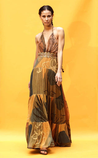 Nikita Mhaisalkar-Tropical Mustard Print Maxi-INDIASPOPUP.COM