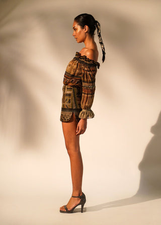 Nikita Mhaisalkar-Green Aztec Printed Short Skirt-INDIASPOPUP.COM