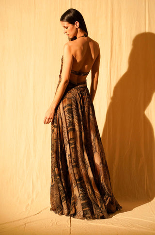 Nikita Mhaisalkar-Natural Python Print Maxi With High Slit-INDIASPOPUP.COM