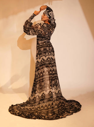 Nikita Mhaisalkar-Black Base Aztec Print Maxi With Tube-INDIASPOPUP.COM