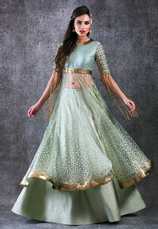 Archana Kochhar-Pista Green Embroidered Anarkali Lehenga-INDIASPOPUP.COM