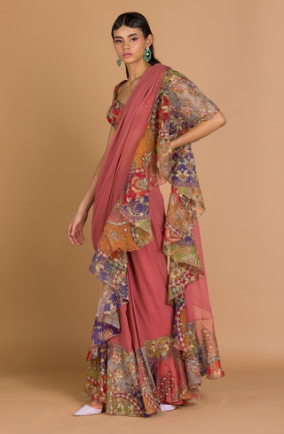 Aisha Rao-Tropical Peach Saree With Blouse-INDIASPOPUP.COM